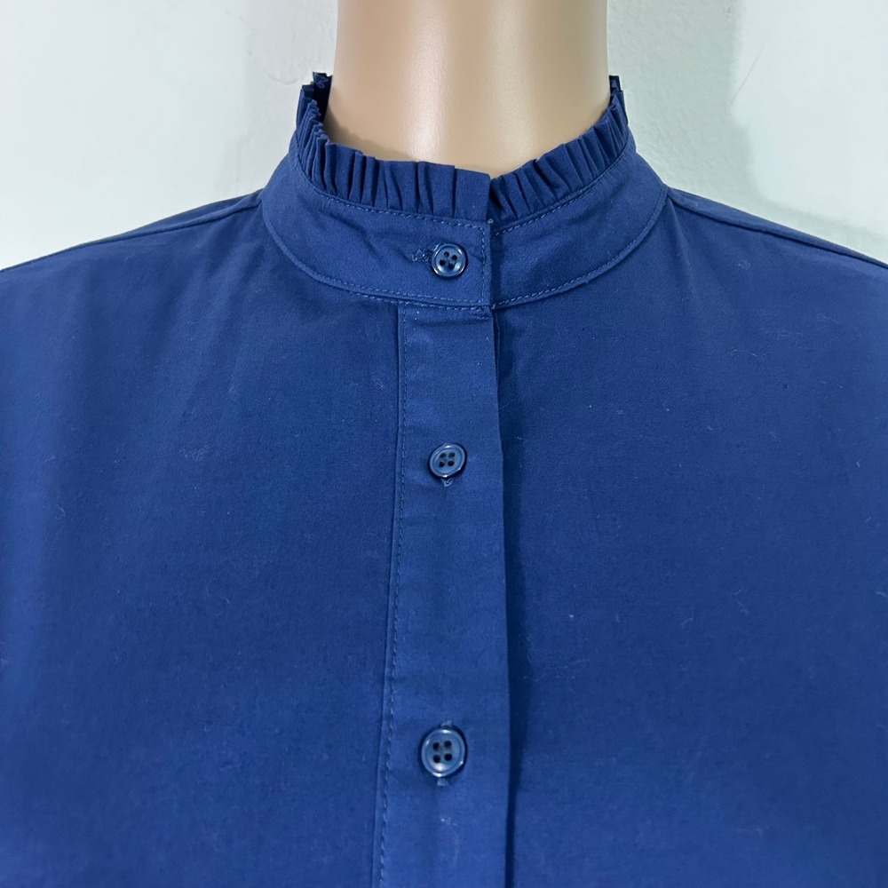 Taylor Tillman Navy Blue Cotton Poplin Ruffle Drop Waist Midi Shirt Dress Small - Picture 13 of 13